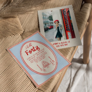 Invitation 40e Câteau tiré à la main Quirky Photo Anniversair