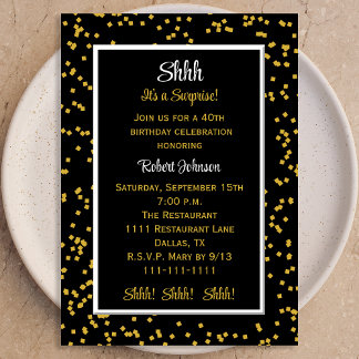 Invitation 40e Chut c'est un anniversaire de Confetti surpris