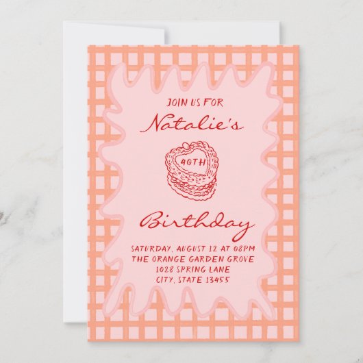 Invitation 40e coquette dessinée à la main Frame Wavy Anniver (Devant)