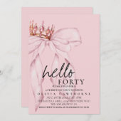 Invitation 40e Dusty Rose Bow Surprise fête d'anniversaire (Devant / Derrière)