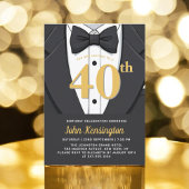 Invitation 40e événement d'anniversaire Black and Gold Tuxedo