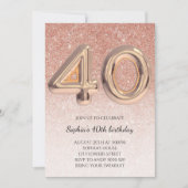 Invitation 40e Femmes Anniversaire Rose Parties scintillant o (Devant)