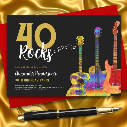 Invitation 40e fête d'anniversaire 40 Rocks Guitare
