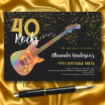 Invitation 40e fête d'anniversaire 40 Rocks Parties scintilla<br><div class="desc">40 Rocks rock and roll or parties scintillant 40e anniversaire invitations à la fête avec une guitare électrique cool avec un motif coloré funky et orange flamme ramasser guitare art et notes musicales illustration avec personnalisation de la typographie moderne noir et or. Ce modèle facile d'utilisation crée l'invitation parfaite personnalisée...</div>