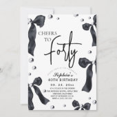 Invitation 40e fête d'anniversaire à ruban noir et blanc (Devant)