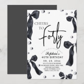 Invitation 40e fête d'anniversaire à ruban noir et blanc (Devant / Derrière)
