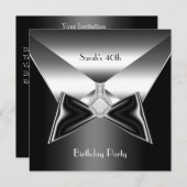 Invitation 40e fête d'anniversaire Argent Cravate noire Bijou (Devant / Derrière)