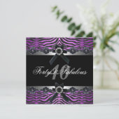 Invitation 40e fête d'anniversaire Argent violet rose noir bl (Debout devant)
