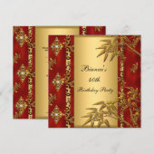 Invitation 40e fête d'anniversaire Asiatique Gold Bamboo Roug (Devant / Derrière)