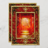 Invitation 40e fête d'anniversaire Asiatique Vue Or Bambou Ro (Devant / Derrière)