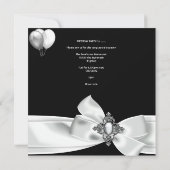 Invitation 40e fête d'anniversaire Ballons d'argent noir blan (Dos)