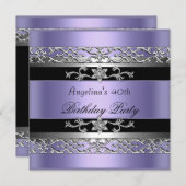 Invitation 40e fête d'anniversaire Black Purple Silver (Devant / Derrière)