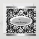 Invitation 40e fête d'anniversaire Black White Damask Pearl (Devant)