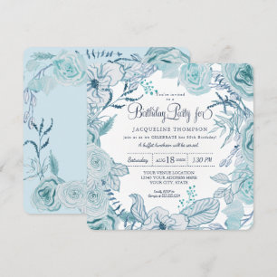Invitation 40e fête d'anniversaire Dusty Blue Watercolor Flor