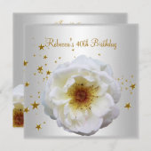 Invitation 40e fête d'anniversaire Elégante Fleur jaune blanc (Devant / Derrière)
