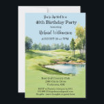 Invitation 40e fête d'anniversaire Fête de Golf pour hommes<br><div class="desc">Cette invitation festive et colorée 40th Birthday Party a un thème Golf et il est parfait pour un Golfeur. Il dispose d'un panier de golf avec des clubs de golf sur un terrain de golf, Beaucoup à personnaliser pour rendre approprié pour votre propre événement. Nous avons tous les ingrédients pour...</div>