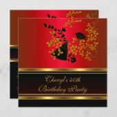 Invitation 40e fête d'anniversaire Floral Red Black Gold moti (Devant / Derrière)