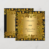 Invitation 40e fête d'anniversaire Gold Black Floral (Devant / Derrière)