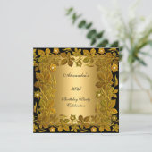 Invitation 40e fête d'anniversaire Gold Black Floral (Debout devant)