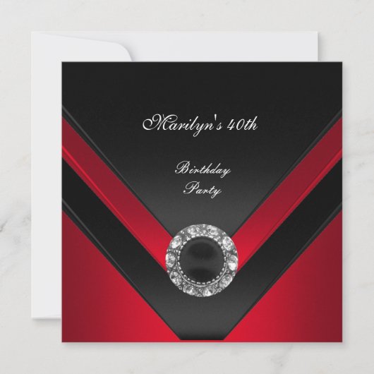 Invitation 40e fête d'anniversaire Joyau de diamant rouge noi (Devant)
