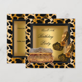 Invitation 40e fête d'anniversaire Leopard Black Gold Chaussu (Devant / Derrière)