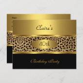 Invitation 40e fête d'anniversaire Leopard Gold Bl (Devant / Derrière)