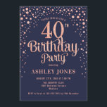 Invitation 40e fête d'anniversaire - Marine & Rose Gold<br><div class="desc">Invitation à la fête du 40e anniversaire. Design élégant en bleu marine et faux parties scintillant rose or. Comprend des polices de caractères et des confettis stylisés. Message-moi si vous avez besoin d'âge personnalisé.</div>