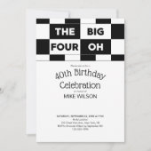 Invitation 40e fête d'anniversaire Noir Blanc À damiers Motif (Devant)