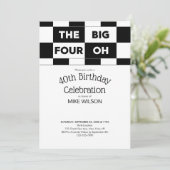 Invitation 40e fête d'anniversaire Noir Blanc À damiers Motif (Debout devant)