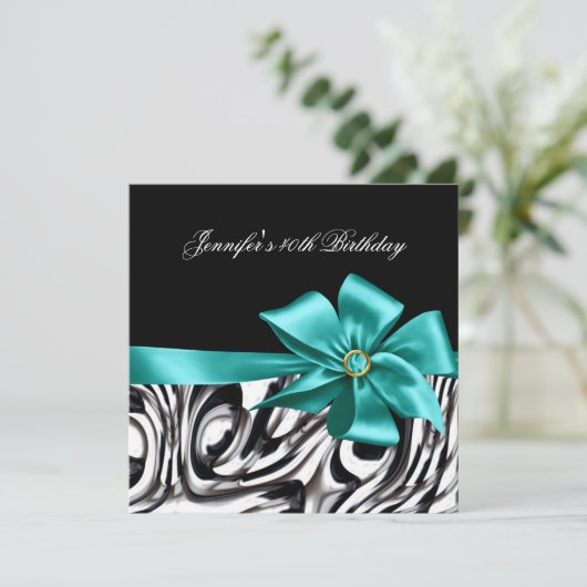 Invitation 40e fête d'anniversaire Noir Blanc Abstrait Bow (Debout devant)