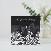 Invitation 40e fête d'anniversaire Noir Blanc Abstrait Bow (Debout devant)