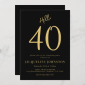 Invitation 40e fête d'anniversaire Noir et Or (Devant / Derrière)
