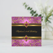 Invitation 40e fête d'anniversaire Pink Gold Black Floral (Debout devant)