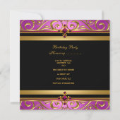 Invitation 40e fête d'anniversaire Pink Gold Black Floral (Dos)