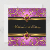 Invitation 40e fête d'anniversaire Pink Gold Black Floral (Devant)