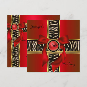 Invitation 40e fête d'anniversaire Red Gold Animal Wild Bow