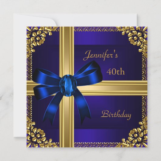 Invitation 40e fête d'anniversaire Rich Royal Blue or Jewel (Devant)