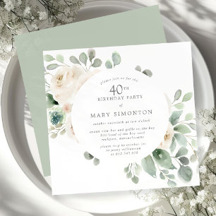 Invitation 40e fête d'anniversaire Rose blanche Floral Eucaly
