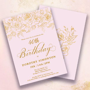Invitation 40e fête d'anniversaire Rose d'or Floral Blush ros