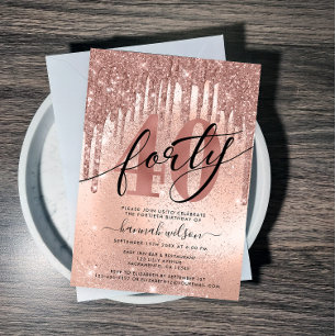 Invitation 40e fête d'anniversaire Rose Parties scintillant d