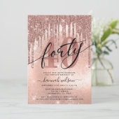 Invitation 40e fête d'anniversaire Rose Parties scintillant d (Debout devant)