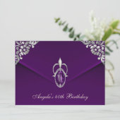 Invitation 40e fête d'anniversaire Royal Silver Plum Velvet P (Debout devant)