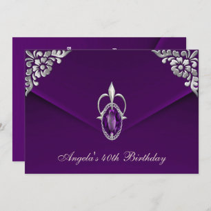 Invitation 40e fête d'anniversaire Royal Silver Plum Velvet P