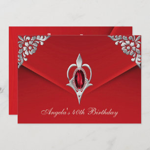Invitation 40e fête d'anniversaire Royal Silver Red Velvet Pe