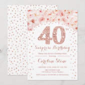 Invitation 40e fête d'anniversaire surprise - Rose blanche or (Devant / Derrière)