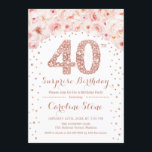 Invitation 40e fête d'anniversaire surprise - Rose blanche or<br><div class="desc">Invitation à la fête du 40e anniversaire. Design élégant en faux rose parties scintillant or et blanc. Doté de roses,  confettis et diamants roses roses de couleur pastel. Parfait pour une célébration de glamour.</div>