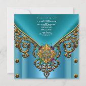 Invitation 40e fête d'anniversaire Turquoise Bijou d'or bleu (Dos)