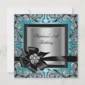 Invitation 40e fête d'anniversaire Turquoise Bleu Argent Noir (Devant)