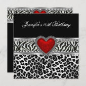 Invitation 40e fête d'anniversaire Zebra noir blanc léopard r (Devant / Derrière)