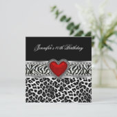 Invitation 40e fête d'anniversaire Zebra noir blanc léopard r (Debout devant)